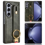 For Samsung Galaxy Z Fold6 5G Case Leather+PC+TPU Wristband Cover with Bottle Opener Ring