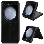 Til Samsung Galaxy Z Flip7 FE 5G / Z Flip6 5G etui med syninger, koskindstekstur, læderbagside telefoncover