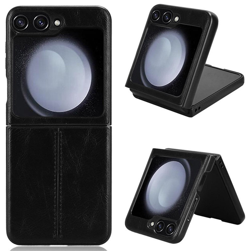 Til Samsung Galaxy Z Flip7 FE 5G / Z Flip6 5G etui med syninger, koskindstekstur, læderbagside telefoncover