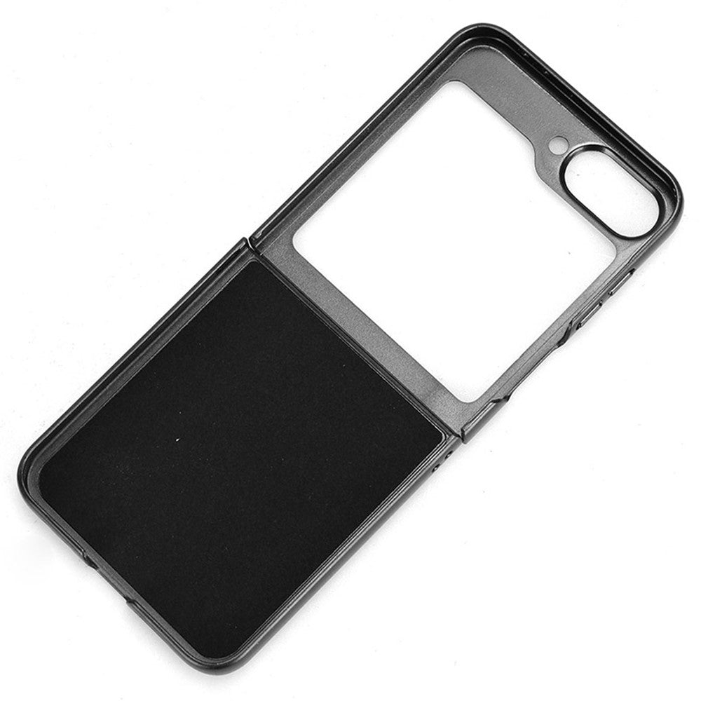 Til Samsung Galaxy Z Flip7 FE 5G / Z Flip6 5G etui med syninger, koskindstekstur, læderbagside telefoncover