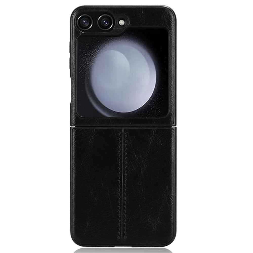 Til Samsung Galaxy Z Flip7 FE 5G / Z Flip6 5G etui med syninger, koskindstekstur, læderbagside telefoncover