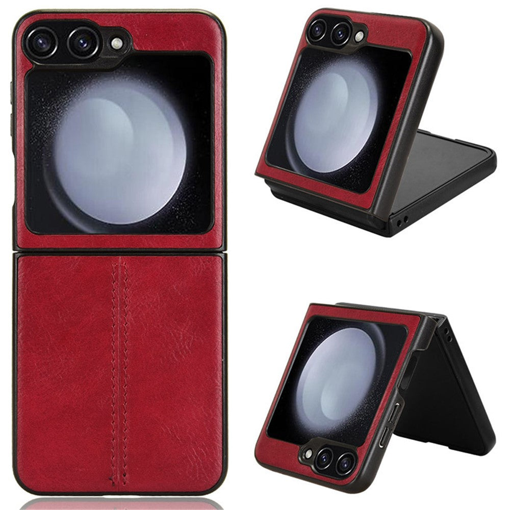Til Samsung Galaxy Z Flip7 FE 5G / Z Flip6 5G etui med syninger, koskindstekstur, læderbagside telefoncover