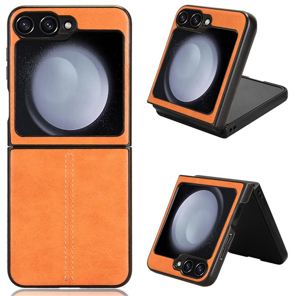 Til Samsung Galaxy Z Flip7 FE 5G / Z Flip6 5G etui med syninger, koskindstekstur, læderbagside telefoncover
