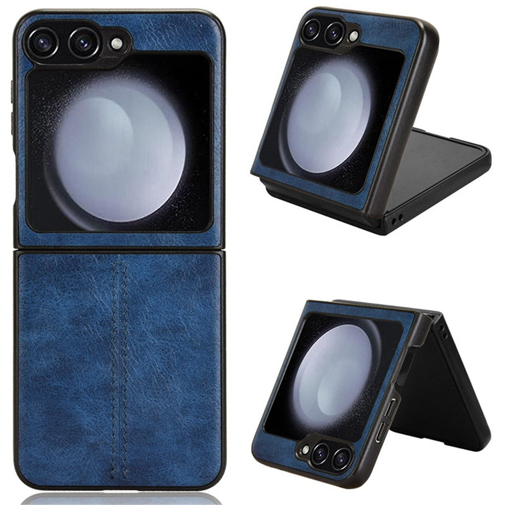 Til Samsung Galaxy Z Flip7 FE 5G / Z Flip6 5G etui med syninger, koskindstekstur, læderbagside telefoncover