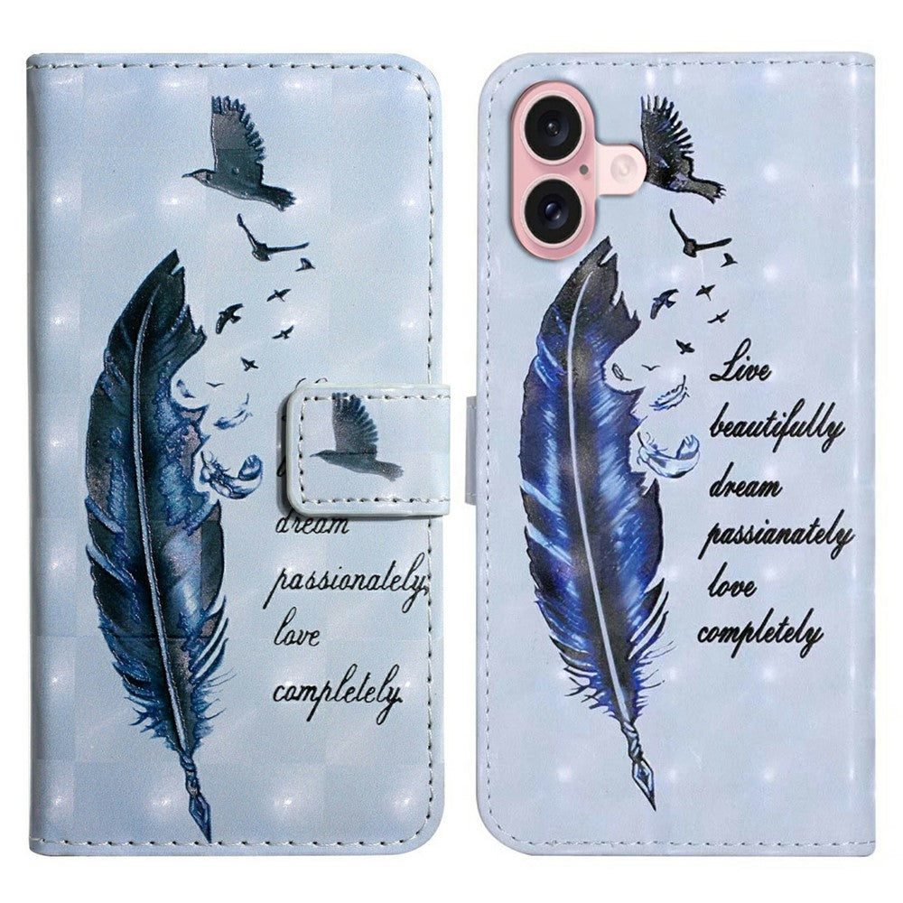 Til iPhone 16 Plus Cover Stativ Kortholder Læder Telefoncover 3D Kreativt Mønster Design
