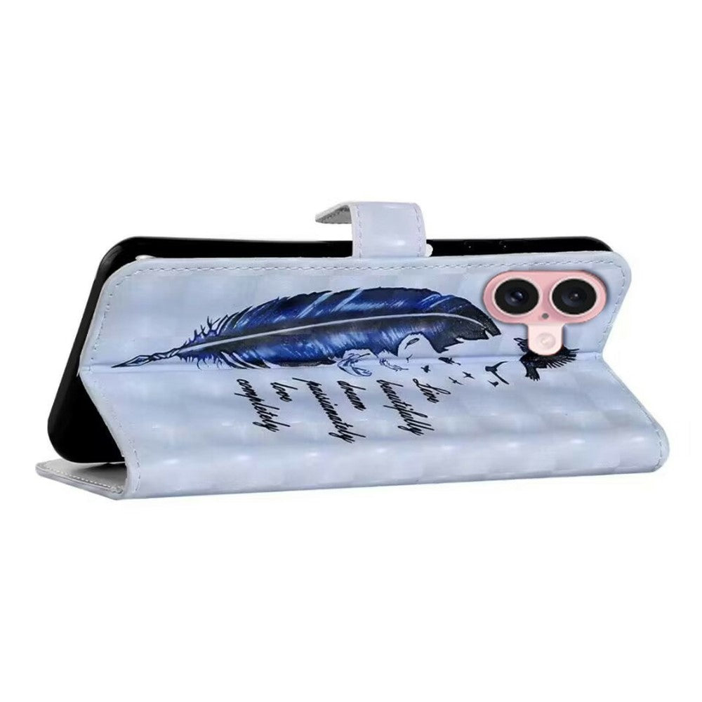 Til iPhone 16 Plus Cover Stativ Kortholder Læder Telefoncover 3D Kreativt Mønster Design