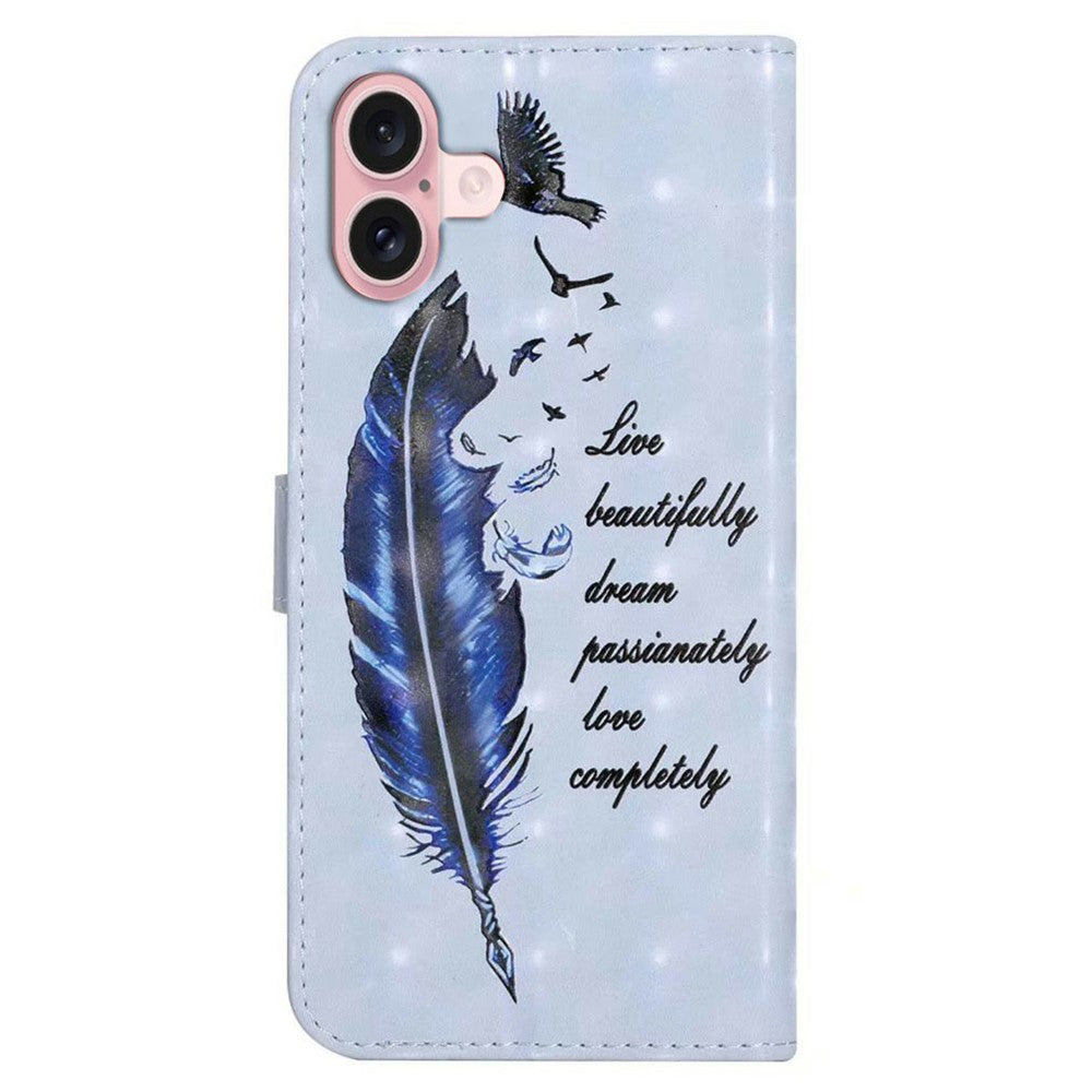 Til iPhone 16 Plus Cover Stativ Kortholder Læder Telefoncover 3D Kreativt Mønster Design