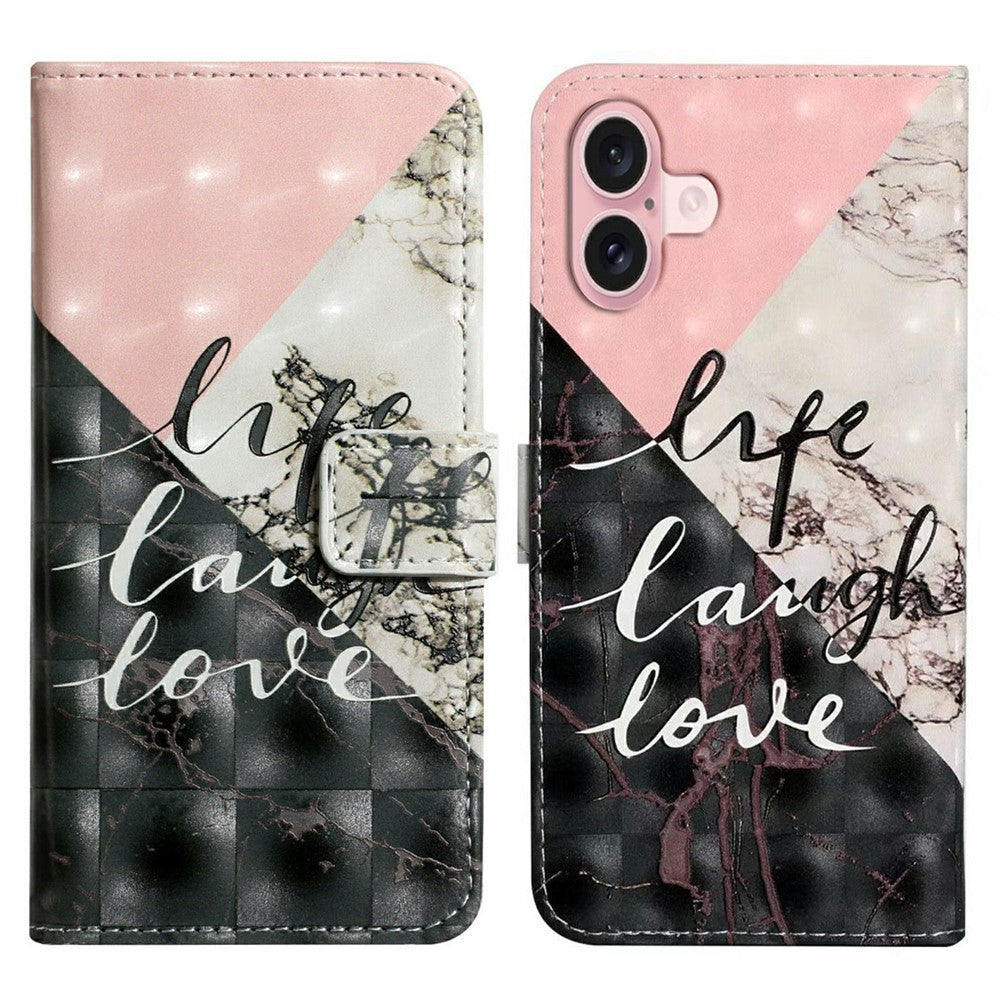 Til iPhone 16 Plus Cover Stativ Kortholder Læder Telefoncover 3D Kreativt Mønster Design