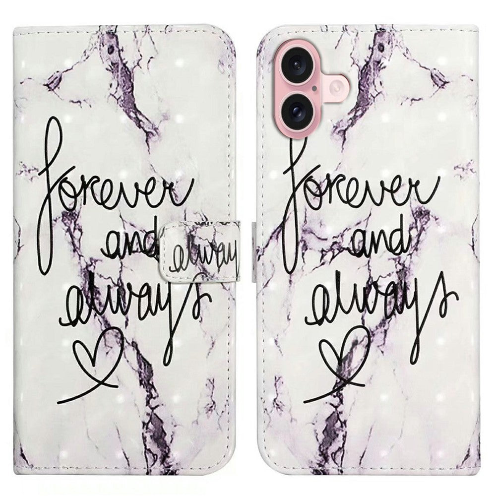 Til iPhone 16 Plus Cover Stativ Kortholder Læder Telefoncover 3D Kreativt Mønster Design