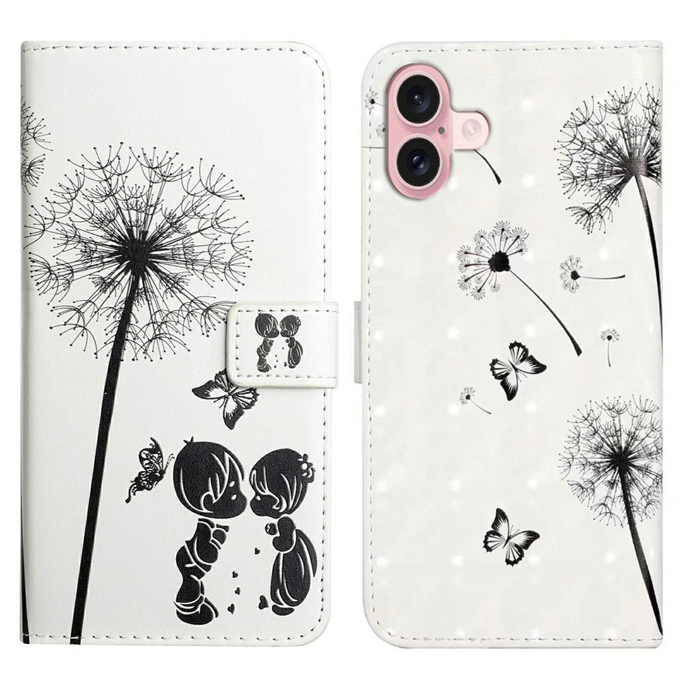 Til iPhone 16 Plus Cover Stativ Kortholder Læder Telefoncover 3D Kreativt Mønster Design