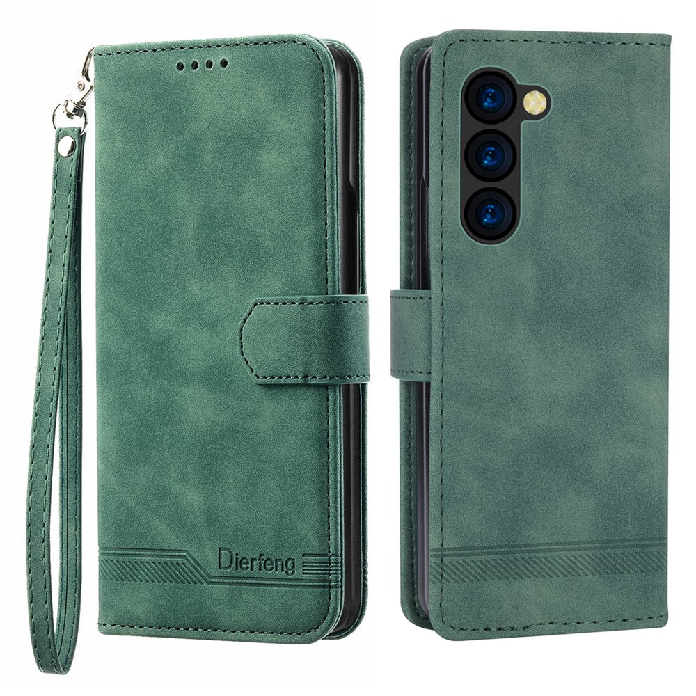 DIERFENG DF-03 Til Samsung Galaxy Z Fold6 5G Pung Telefoncover med Prægede Linjer i Læder