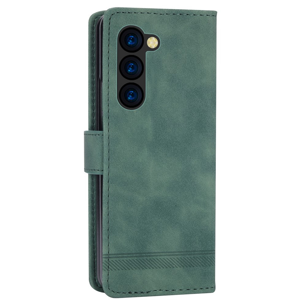 DIERFENG DF-03 Til Samsung Galaxy Z Fold6 5G Pung Telefoncover med Prægede Linjer i Læder
