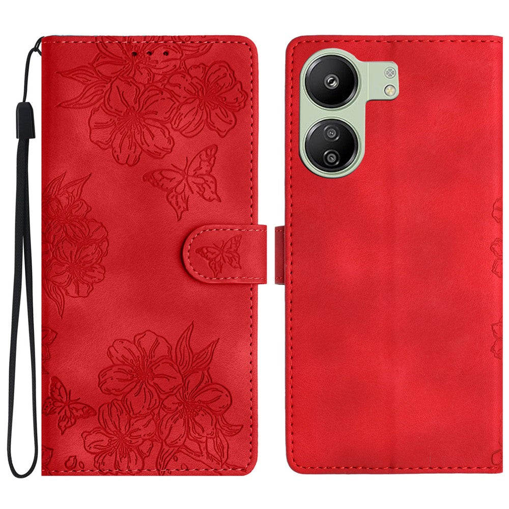 For Xiaomi Redmi 13C 4G / Poco C65 4G Case Butterfly Flower Design Leather Wallet Flip Phone Cover