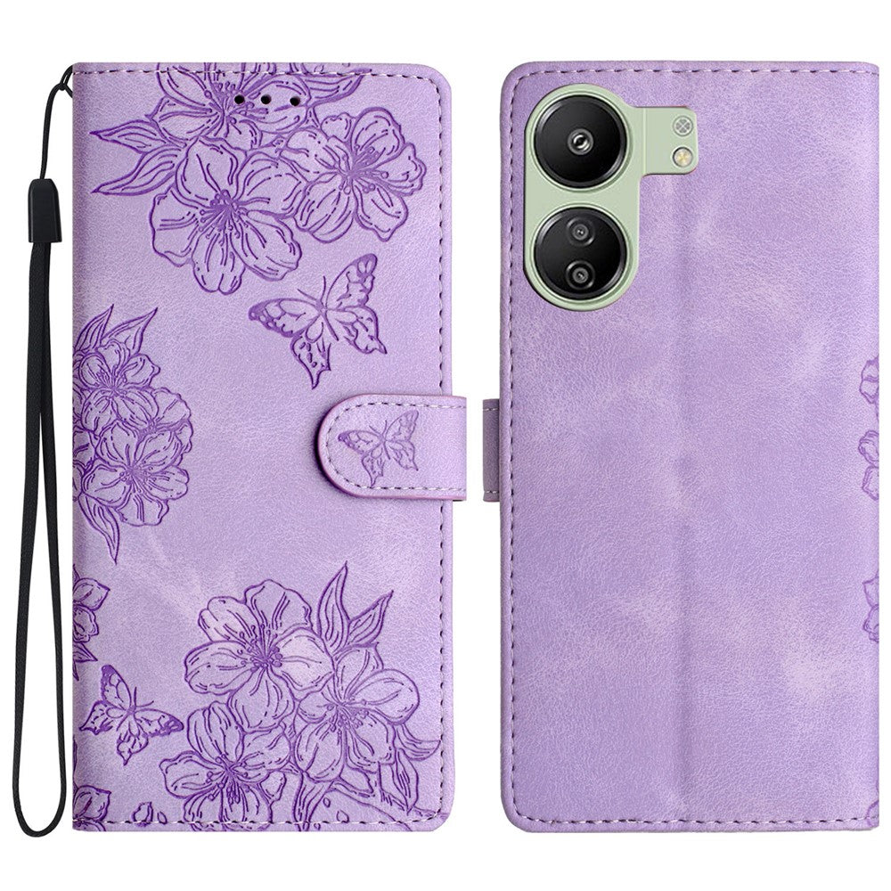 For Xiaomi Redmi 13C 4G / Poco C65 4G Case Butterfly Flower Design Leather Wallet Flip Phone Cover