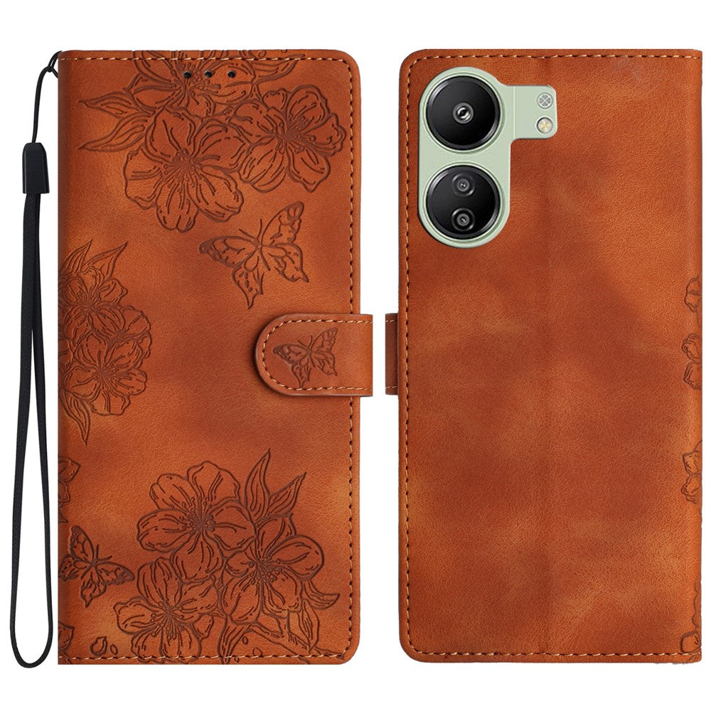 For Xiaomi Redmi 13C 4G / Poco C65 4G Case Butterfly Flower Design Leather Wallet Flip Phone Cover