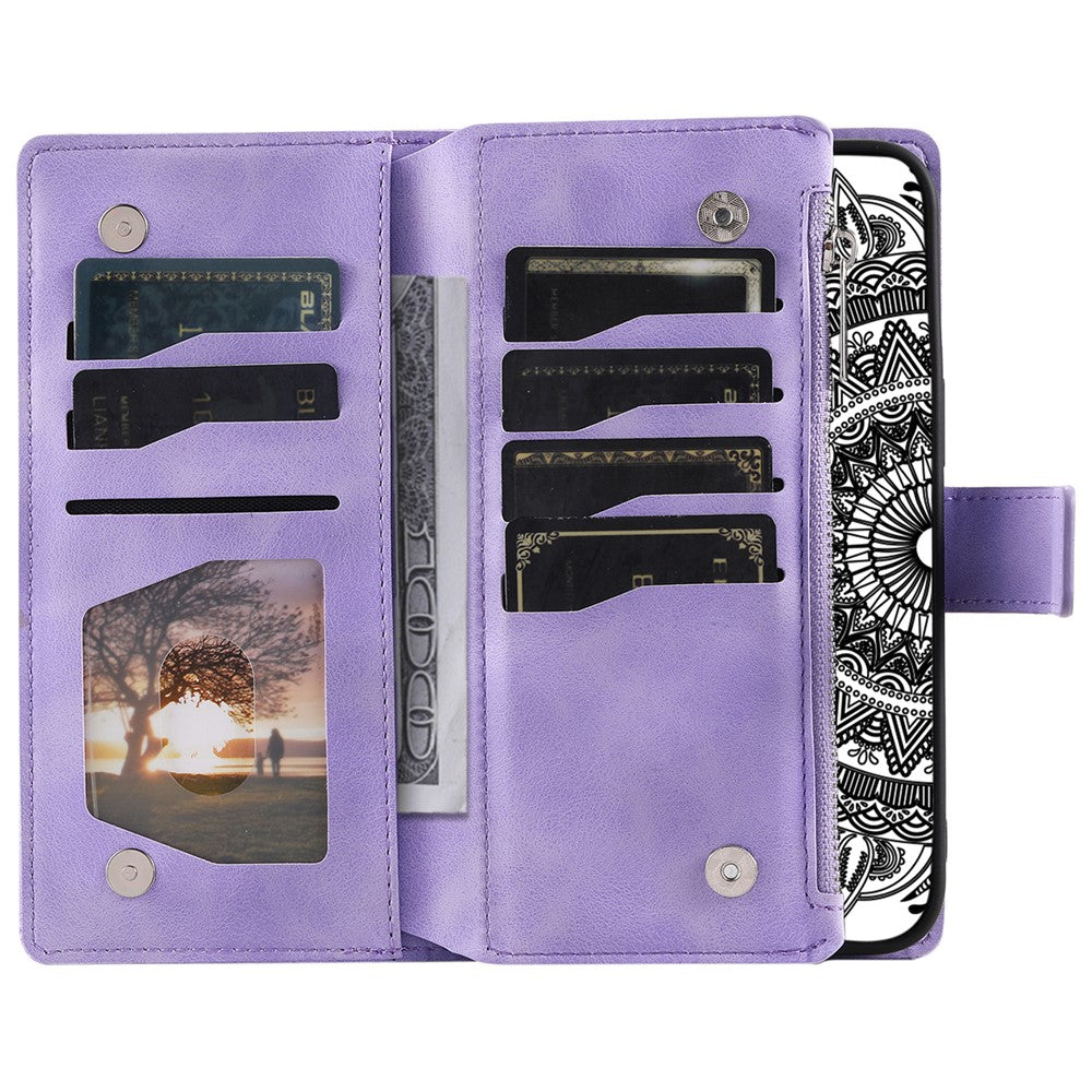 Style 006 For Samsung Galaxy S24 FE Phone Stand Case Mandala Flower Pattern PU Leather Zipper Wallet Phone Cover