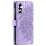 Stil 006 mobilcover til Samsung Galaxy S24 FE med mandala-blomstermønster, PU-læder og pung med lynlås