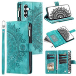 Stil 006 mobilcover til Samsung Galaxy S24 FE med mandala-blomstermønster, PU-læder og pung med lynlås
