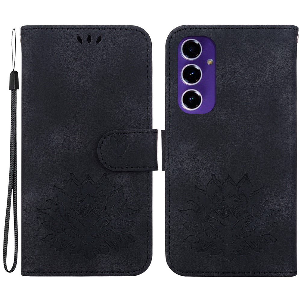 PU Leather Phone Cover for Samsung Galaxy S24 FE Phone Stand Case Imprinted Lotus Pattern Wallet Shell