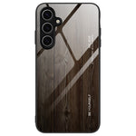 For Samsung Galaxy S24 FE Case TPU Frame Tempered Glass Back Phone Cover Wood Texture