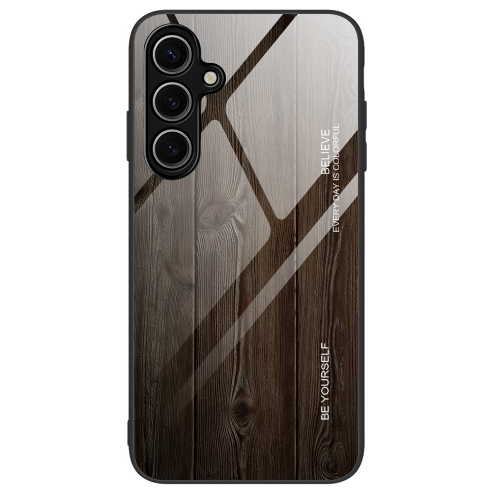 For Samsung Galaxy S24 FE Case TPU Frame Tempered Glass Back Phone Cover Wood Texture