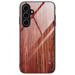For Samsung Galaxy S24 FE Case TPU Frame Tempered Glass Back Phone Cover Wood Texture