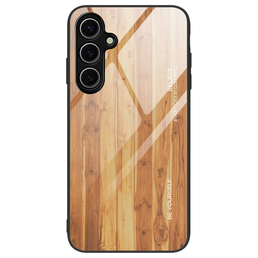 For Samsung Galaxy S24 FE Case TPU Frame Tempered Glass Back Phone Cover Wood Texture