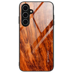 For Samsung Galaxy S24 FE Case TPU Frame Tempered Glass Back Phone Cover Wood Texture