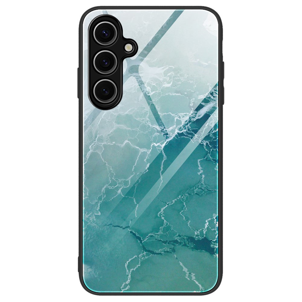 For Samsung Galaxy S24 FE Phone Case Marble Pattern Tempered Glass+PC+TPU Phone Cover