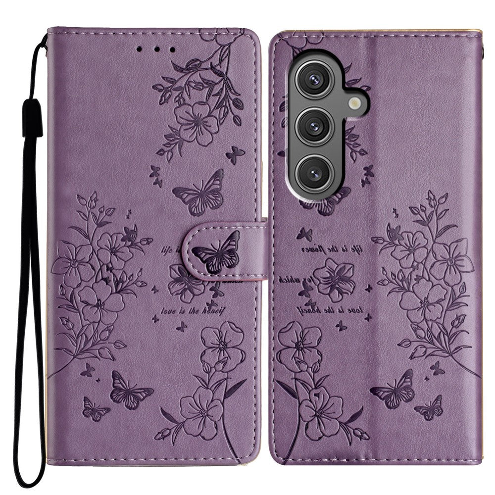 Til Samsung Galaxy A15 5G Pung Telefoncover med Sommerfugl Blomster Præg Lædercover