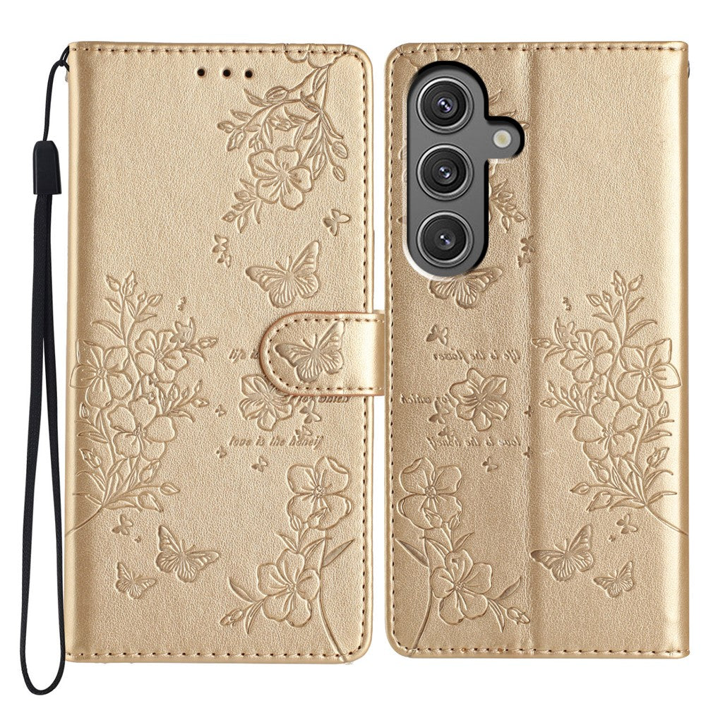 Til Samsung Galaxy A15 5G Pung Telefoncover med Sommerfugl Blomster Præg Lædercover
