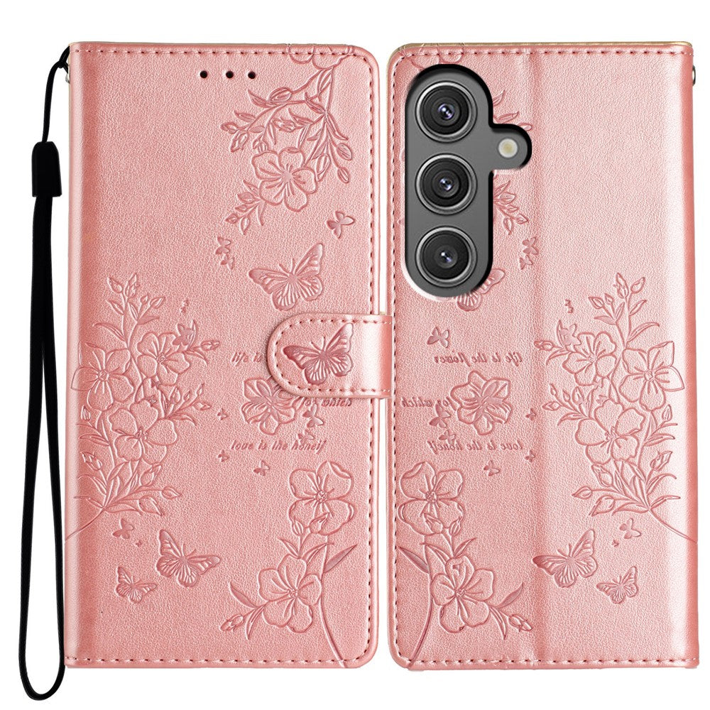 Til Samsung Galaxy A15 5G Pung Telefoncover med Sommerfugl Blomster Præg Lædercover