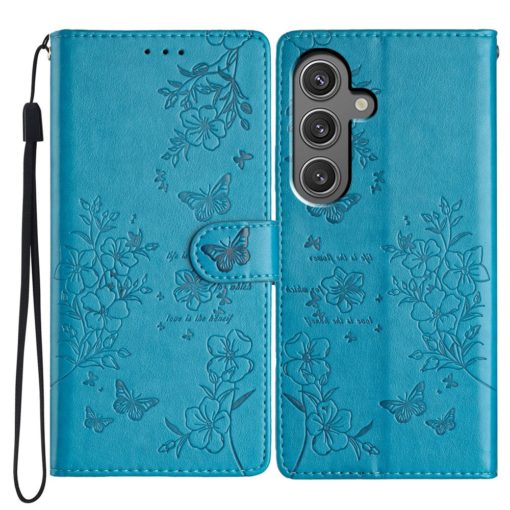 Til Samsung Galaxy A15 5G Pung Telefoncover med Sommerfugl Blomster Præg Lædercover