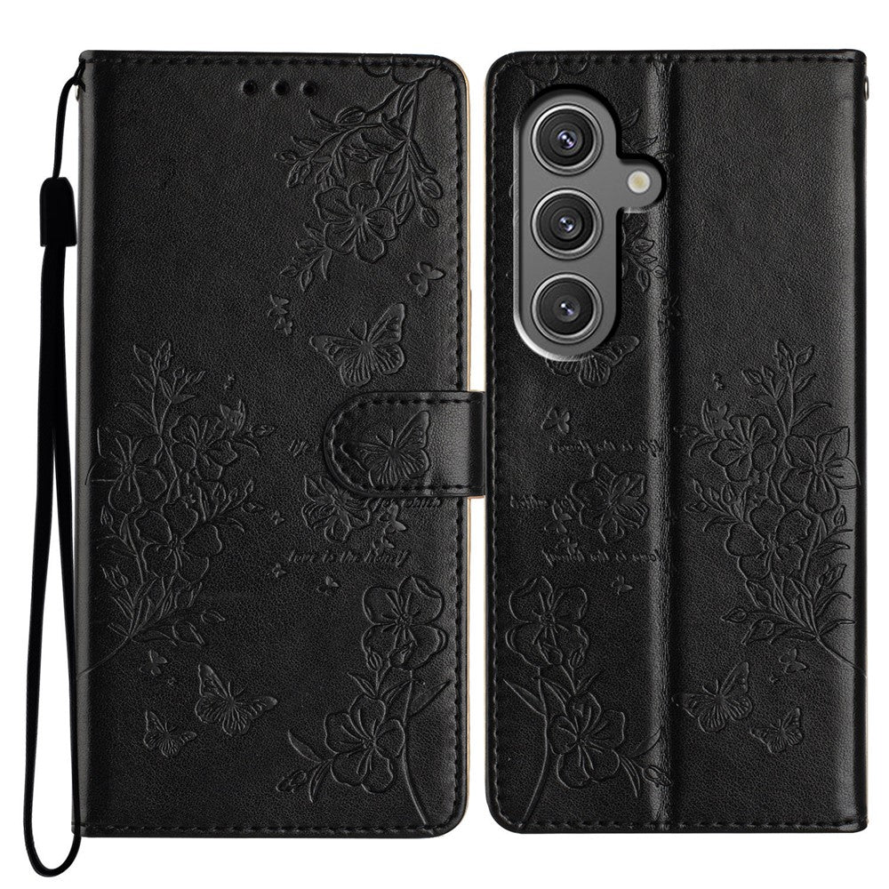Til Samsung Galaxy A15 5G Pung Telefoncover med Sommerfugl Blomster Præg Lædercover