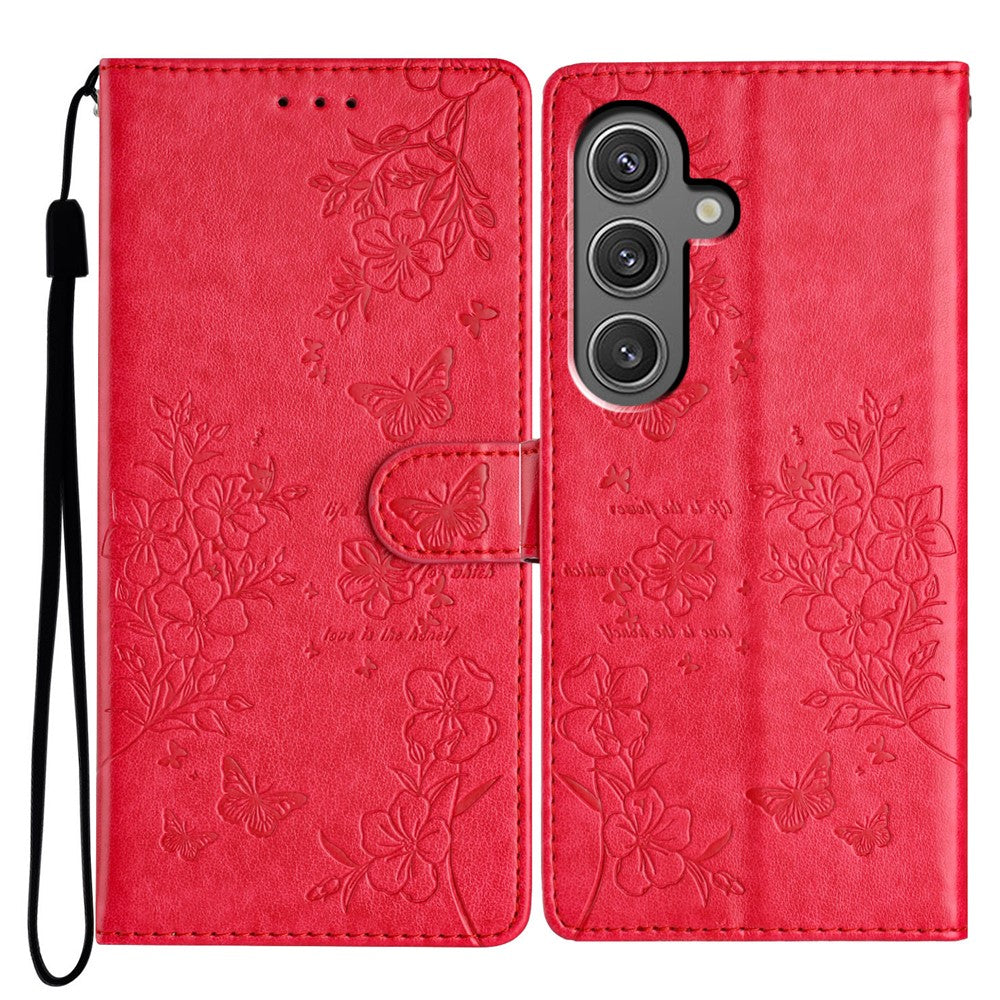 Til Samsung Galaxy A15 5G Pung Telefoncover med Sommerfugl Blomster Præg Lædercover