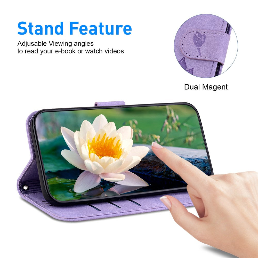 Huawei Nova 12 5G mobilskal Lotus Imprint Läder Stativ Plånboksfodral