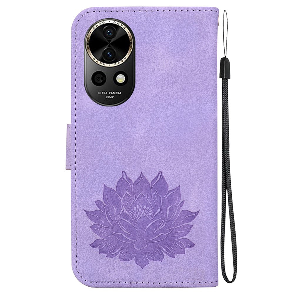 Huawei Nova 12 5G mobilskal Lotus Imprint Läder Stativ Plånboksfodral