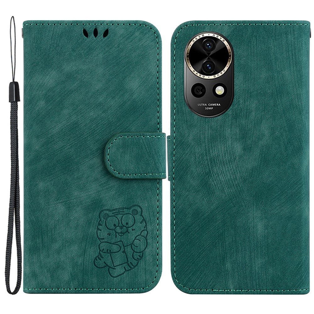 Huawei Nova 12 5G Stativskal Söt Tigeravtryck Läderplånbok mobilskal