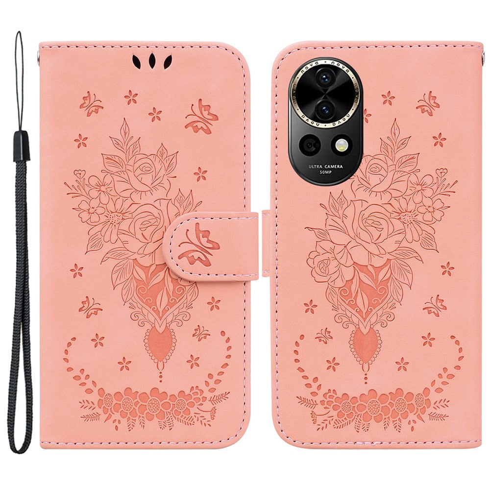 Huawei Nova 12 5G Plånboksfodral PU-läder mobilfodral Fjärilsblomma Avtryck