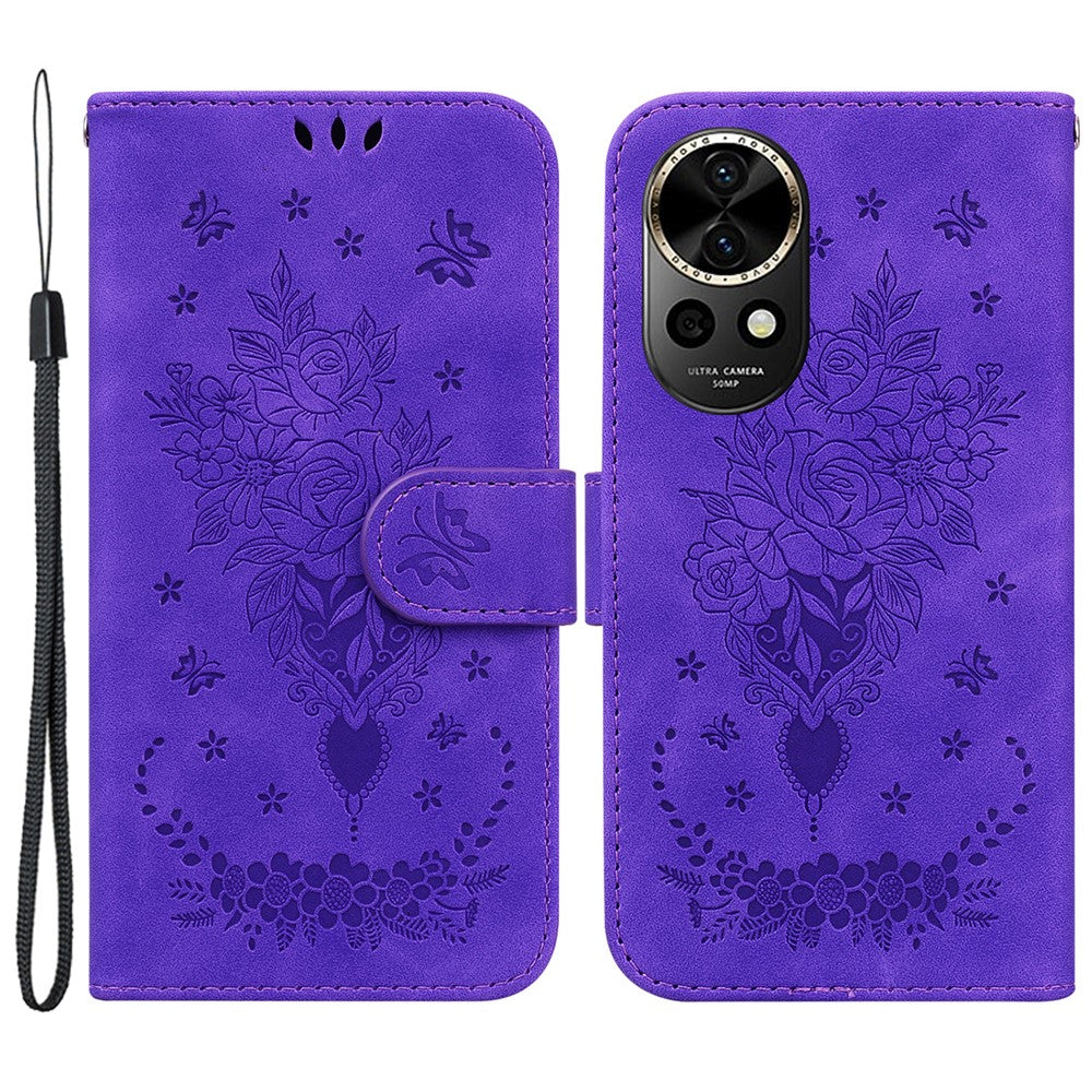 Huawei Nova 12 5G Plånboksfodral PU-läder mobilfodral Fjärilsblomma Avtryck