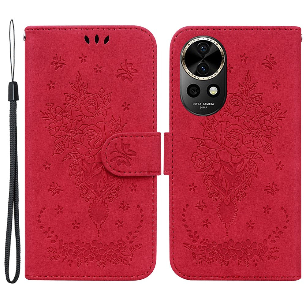 Huawei Nova 12 5G Plånboksfodral PU-läder mobilfodral Fjärilsblomma Avtryck