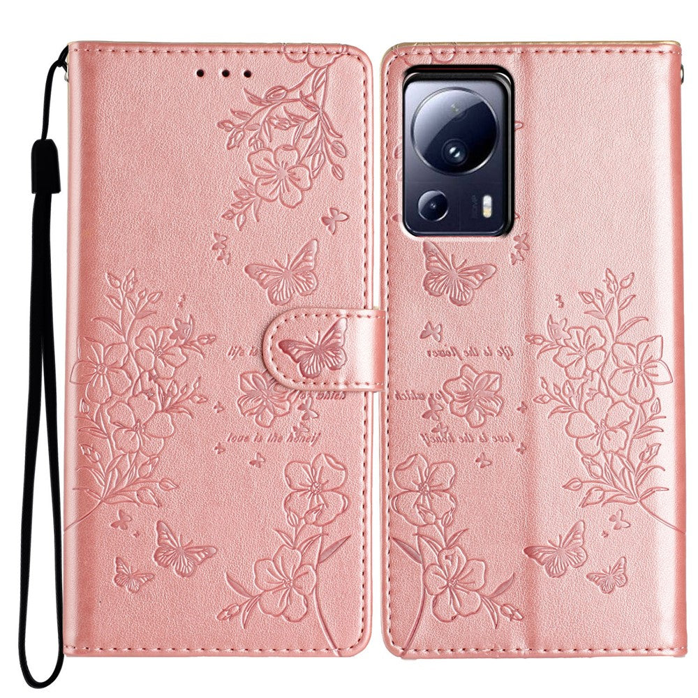 Xiaomi 13 Lite / Civi 2 5G mobilskal Fjärils Blommigt Läder Plånboksfodral