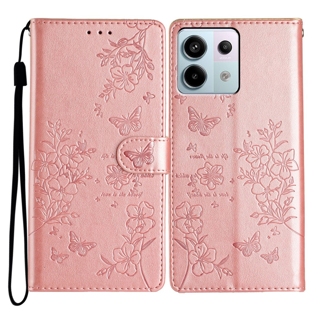 Xiaomi Redmi Note 13 Pro 4G / Poco M6 Pro 4G-cover i læder med sommerfuglemønster, pung til mobil