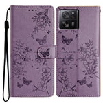 Xiaomi 13T / 13T Pro / Redmi K60 Ultra stativfodral i läder med fjärils- och blommönster