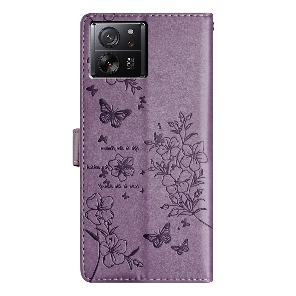 Xiaomi 13T / 13T Pro / Redmi K60 Ultra stativfodral i läder med fjärils- och blommönster