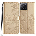Xiaomi 13T / 13T Pro / Redmi K60 Ultra stativfodral i läder med fjärils- och blommönster
