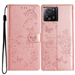 Xiaomi 13T / 13T Pro / Redmi K60 Ultra stativfodral i läder med fjärils- och blommönster