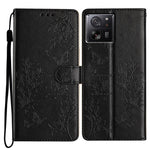 Xiaomi 13T / 13T Pro / Redmi K60 Ultra stativfodral i läder med fjärils- och blommönster