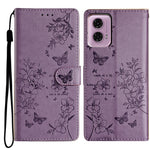 Motorola Moto G45 5G / G34 5G-etui med stativ, sommerfugle- og blomstret læderpung-mobilcover
