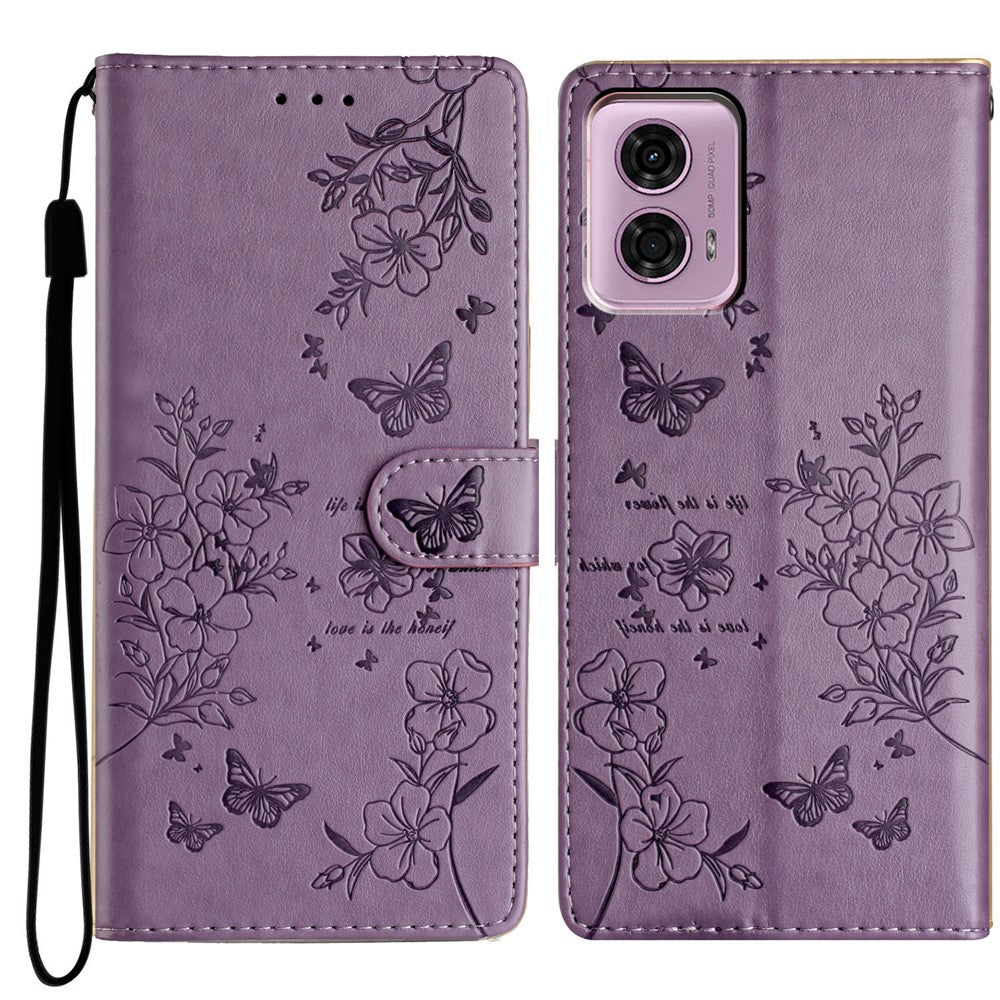 Motorola Moto G45 5G / G34 5G-etui med stativ, sommerfugle- og blomstret læderpung-mobilcover